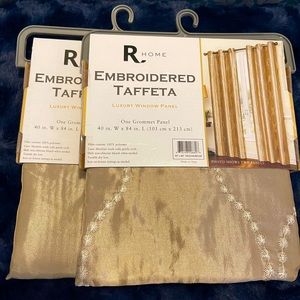 Embroidered Taffeta Window Panel Curtains (Pair)